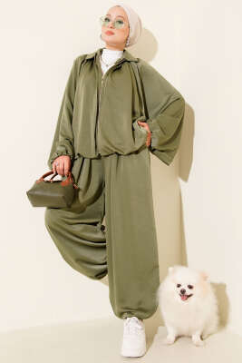 Yarasa Kol Fermuarlı Salaş İkili Takım Haki - Thumbnail