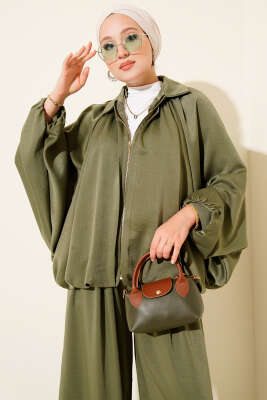 Yarasa Kol Fermuarlı Salaş İkili Takım Haki - Thumbnail