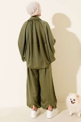 Yarasa Kol Fermuarlı Salaş İkili Takım Haki - Thumbnail