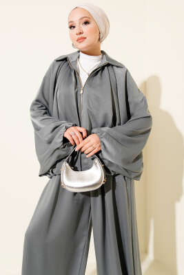 Yarasa Kol Fermuarlı Salaş İkili Takım Antrasit - Thumbnail