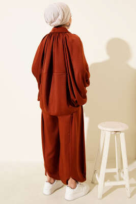 Yarasa Kol Fermuarlı Salaş İkili Takım Kiremit - Thumbnail