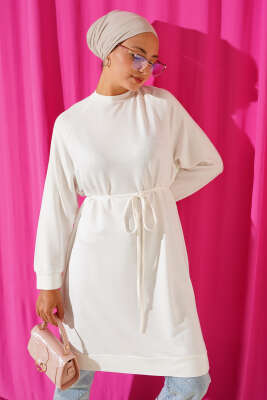 Loyşa İp Kuşaklı Uzun Tunik Ekru - Thumbnail
