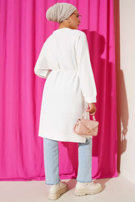 Loyşa İp Kuşaklı Uzun Tunik Ekru - Thumbnail
