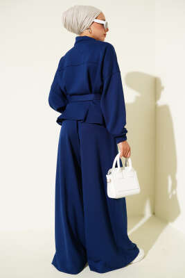 Loyşa Bel Pensli Kuşaklı İkili Takım Lacivert - Thumbnail