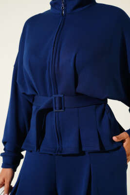 Loyşa Bel Pensli Kuşaklı İkili Takım Lacivert - Thumbnail