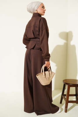 Loyşa Bel Pensli Kuşaklı İkili Takım Kahve - Thumbnail