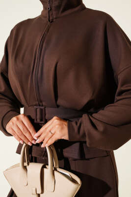 Loyşa Bel Pensli Kuşaklı İkili Takım Kahve - Thumbnail