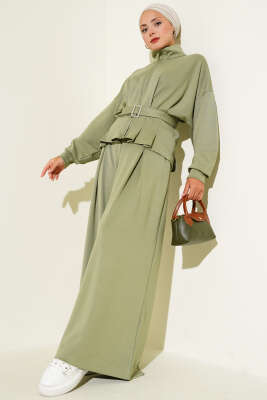 Pazarium - Loyşa Bel Pensli Kuşaklı İkili Takım Çağla Yeşili