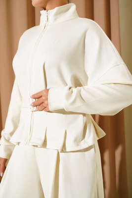 Loyşa Bel Pensli Kuşaklı İkili Takım Ekru - Thumbnail