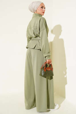 Loyşa Bel Pensli Kuşaklı İkili Takım Çağla Yeşili - Thumbnail