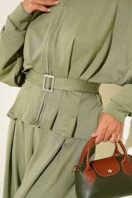 Loyşa Bel Pensli Kuşaklı İkili Takım Çağla Yeşili - Thumbnail