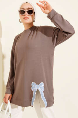 Loyşa Kurdele Nakış Detaylı Tunik Vizon - Thumbnail