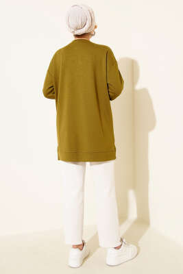 Loyşa Kurdele Nakış Detaylı Tunik Zeytin Yeşili - Thumbnail