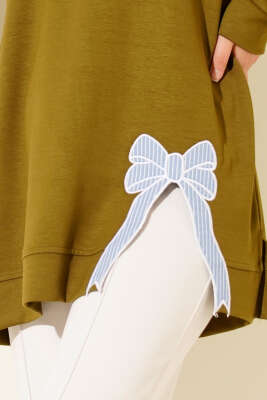 Loyşa Kurdele Nakış Detaylı Tunik Zeytin Yeşili - Thumbnail