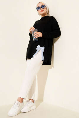 Loyşa Kurdele Nakış Detaylı Tunik Siyah - Thumbnail