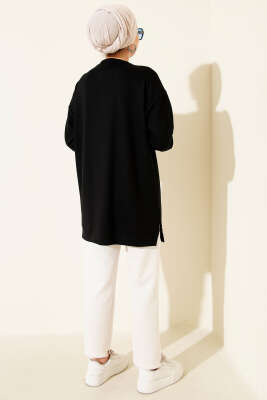 Loyşa Kurdele Nakış Detaylı Tunik Siyah - Thumbnail