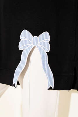 Loyşa Kurdele Nakış Detaylı Tunik Siyah - Thumbnail