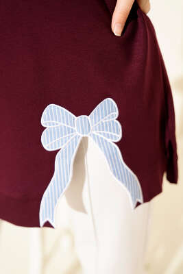 Loyşa Kurdele Nakış Detaylı Tunik Mürdüm - Thumbnail