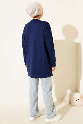 Loyşa Kurdele Nakış Detaylı Tunik Lacivert - Thumbnail