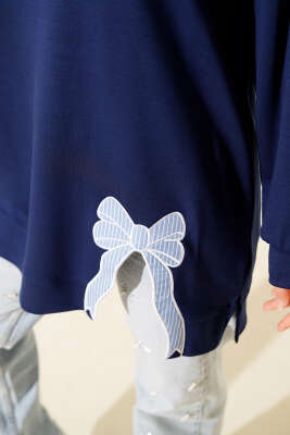 Loyşa Kurdele Nakış Detaylı Tunik Lacivert - Thumbnail