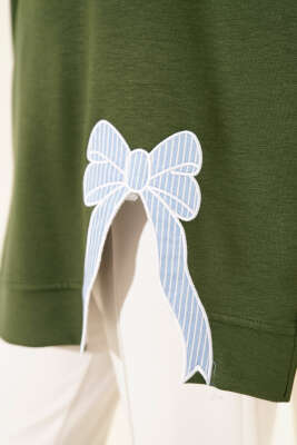 Loyşa Kurdele Nakış Detaylı Tunik Haki - Thumbnail