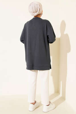 Loyşa Kurdele Nakış Detaylı Tunik Füme - Thumbnail