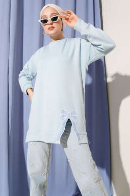 Loyşa Kurdele Nakış Detaylı Tunik Bebe Mavi - Thumbnail