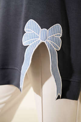 Loyşa Kurdele Nakış Detaylı Tunik Füme - Thumbnail