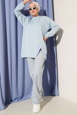 Loyşa Kurdele Nakış Detaylı Tunik Bebe Mavi - Thumbnail