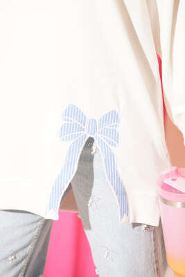 Loyşa Kurdele Nakış Detaylı Tunik Ekru - Thumbnail