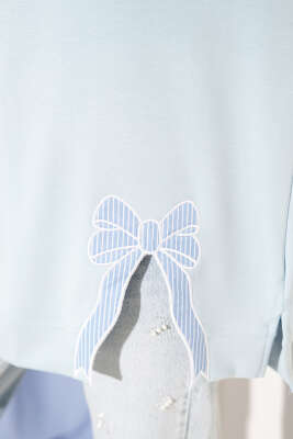 Loyşa Kurdele Nakış Detaylı Tunik Bebe Mavi - Thumbnail