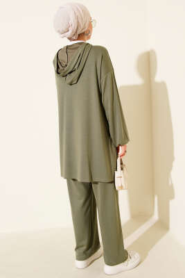 Loyşa Taşlı Kanguru Cepli İkili Takım Çağla Yeşili - Thumbnail