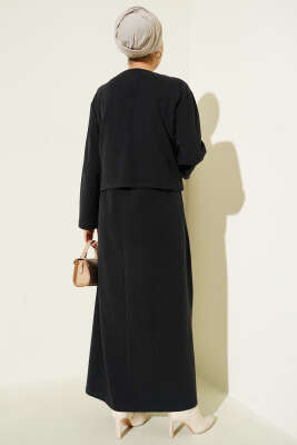 Önü Mini Düğmeli Elbise İkili Takım Antrasit - Thumbnail