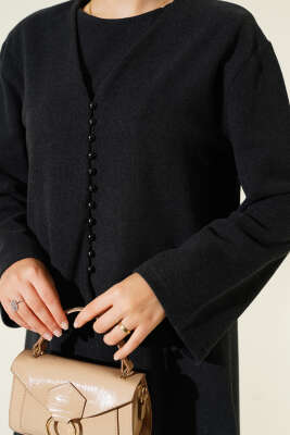 Önü Mini Düğmeli Elbise İkili Takım Antrasit - Thumbnail