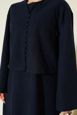 Önü Mini Düğmeli Elbise İkili Takım Lacivert - Thumbnail