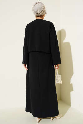 Önü Mini Düğmeli Elbise İkili Takım Siyah - Thumbnail