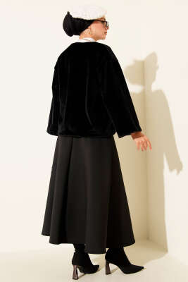 Basic İp Detaylı Sakallı Ceket Siyah - Thumbnail