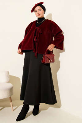 Basic İp Detaylı Sakallı Ceket Bordo - Thumbnail