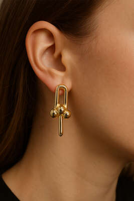 Pazarium - İç İçe Geçmeli Küpe Gold