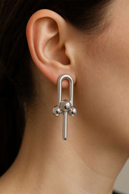 İç İçe Geçmeli Küpe Gümüş - Thumbnail