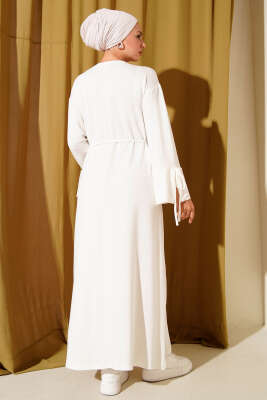 Kol Ucu Bağcık Detaylı Elbise Ekru - Thumbnail