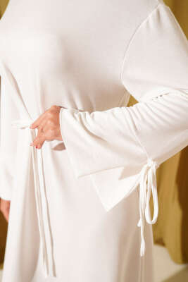 Kol Ucu Bağcık Detaylı Elbise Ekru - Thumbnail