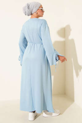 Kol Ucu Bağcık Detaylı Elbise Mavi - Thumbnail