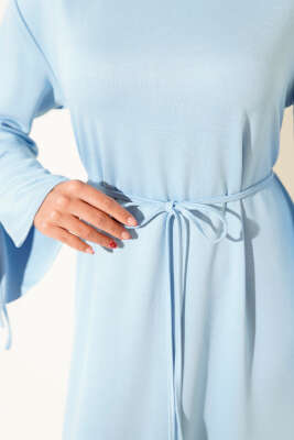 Kol Ucu Bağcık Detaylı Elbise Mavi - Thumbnail