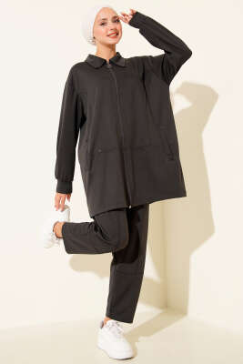 Pazarium - Fermuarlı Loyşa Cepli İkili Takım Füme