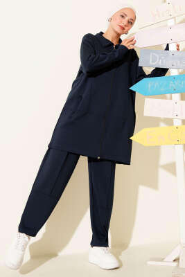 Pazarium - Fermuarlı Loyşa Cepli İkili Takım Lacivert