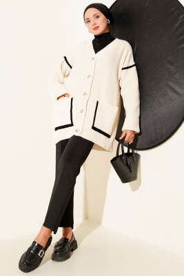 Cepli Gold Düğmeli Triko Hırka Bej - Thumbnail