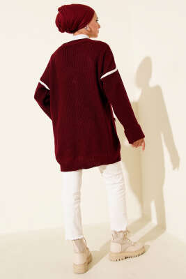 Cepli Gold Düğmeli Triko Hırka Bordo - Thumbnail