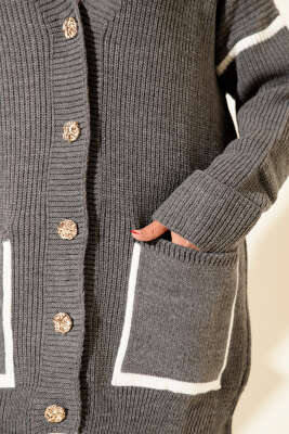 Cepli Gold Düğmeli Triko Hırka Füme - Thumbnail