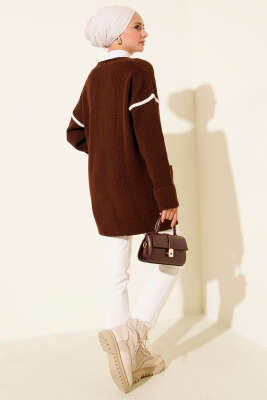 Cepli Gold Düğmeli Triko Hırka Kahve - Thumbnail